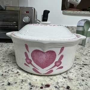 Vintage Pink Heart Ceramic Casserole Dish